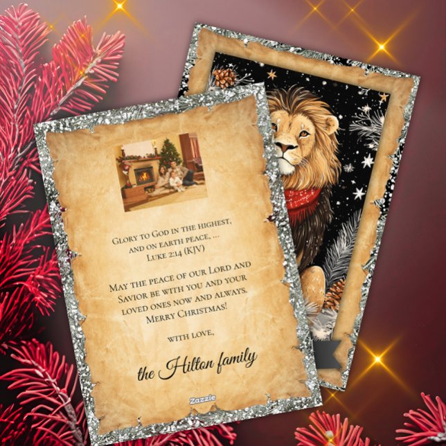 Christmas Peace on Earth Lion Family Photo Julkort (Skapare uppladdad)