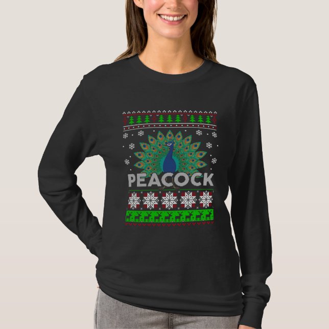 Christmas Peacock Ugly Sweater Xmas  For Women Gir T Shirt (Framsida)