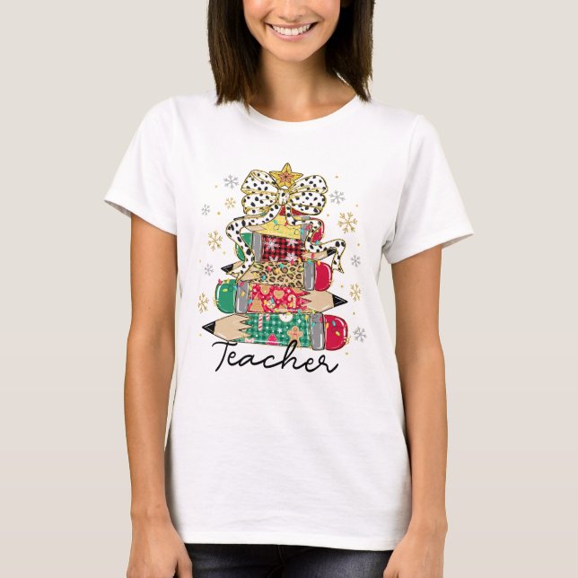 Christmas Pencil Tree Teacher Shirt T Shirt (Framsida)