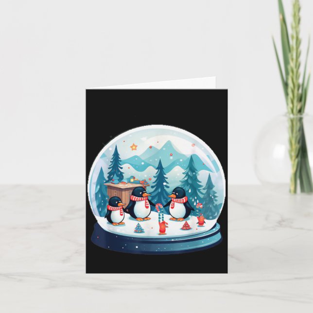 Christmas Penguin Snow Globe Scene Family Holiday  Kort (Framsida)