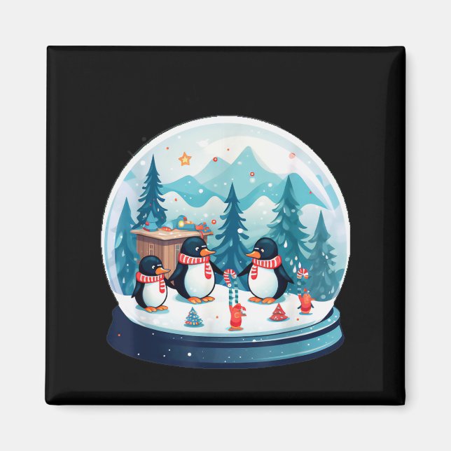 Christmas Penguin Snow Globe Scene Family Holiday  Magnet (Framsidan)