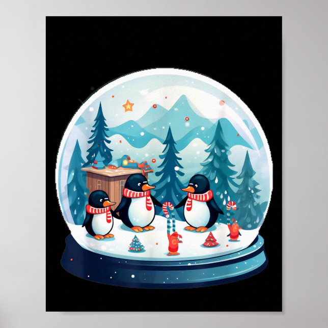 Christmas Penguin Snow Globe Scene Family Holiday  Poster (Framsidan)