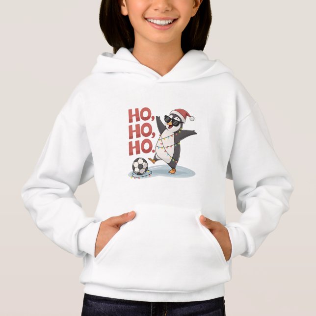 Christmas Penguin with Lights and Santa Hat playin T Shirt (Framsida)