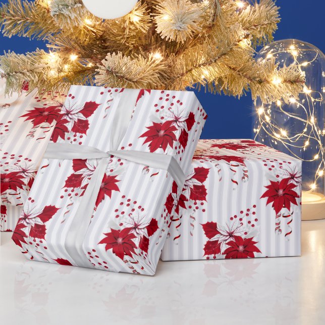 Christmas Peppermint | Candy Cane Poinsettia Holly Presentpapper (Helgdagar)