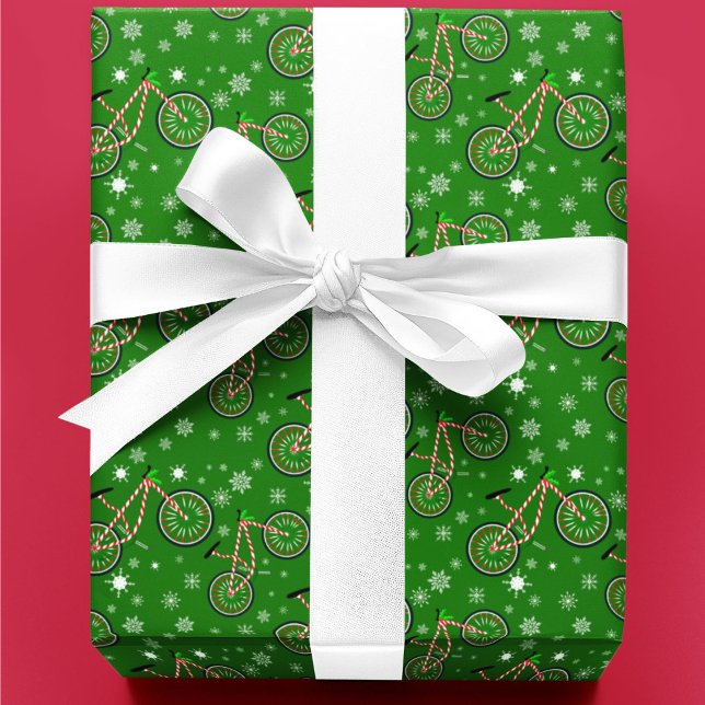 Christmas Peppermint Cycling Bike Snowflakes Green Presentpapper (Skapare uppladdad)