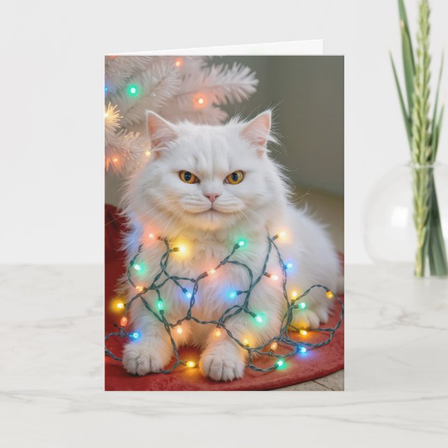 Christmas Persian Cat Tangled in Holiday Lights Kort (Framsida)