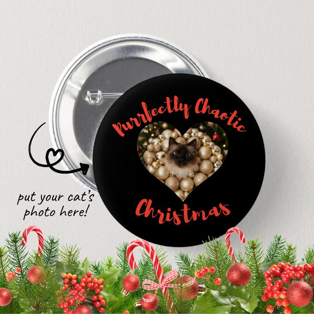 Christmas Personalized Cat Heart Photo Frame Knapp (Skapare uppladdad)