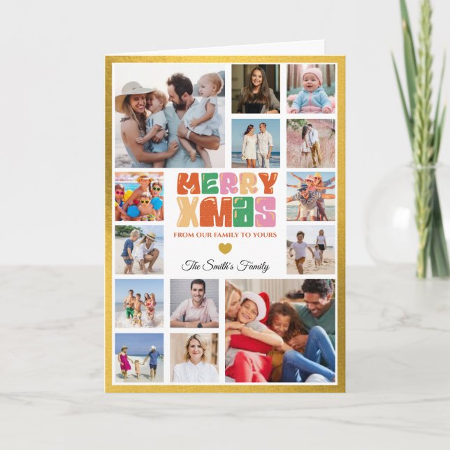 Christmas Photo Card With Golden Border Kort (Framsida)