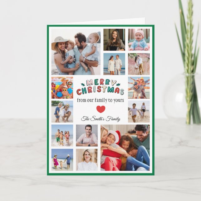Christmas Photo Card With Green Border Kort (Framsida)
