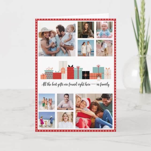 Christmas Photo Card With Stars Design Red Border Kort (Framsida)