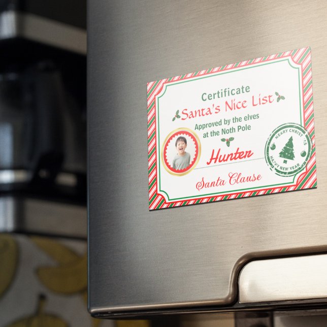 Christmas Photo Certificate Santa Nice List Magnet (Skapare uppladdad)