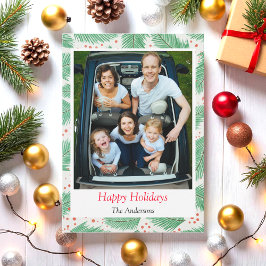 Christmas Photo Greenery Xmas Happy Holidays Card Julkort