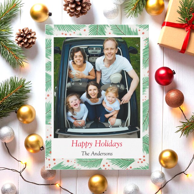 Christmas Photo Greenery Xmas Happy Holidays Card Julkort (Skapare uppladdad)