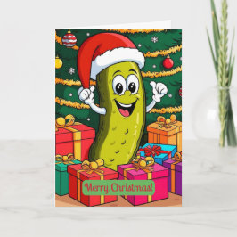 Christmas Pickle Cartoon Character Presents Tack Kort