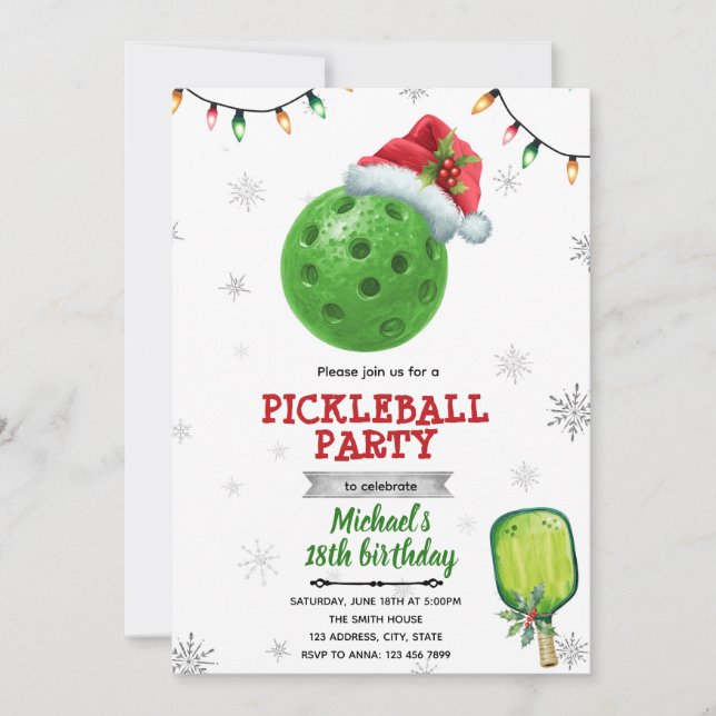 Christmas pickleball party invite inbjudningar (Framsida)