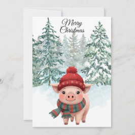 Christmas Pig Flat Holiday Card Julkort
