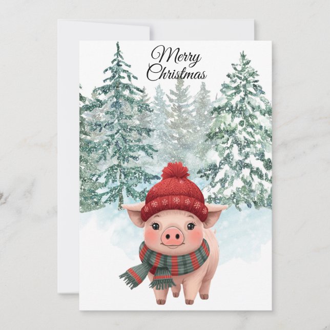 Christmas Pig Flat Holiday Card Julkort (Framsida)