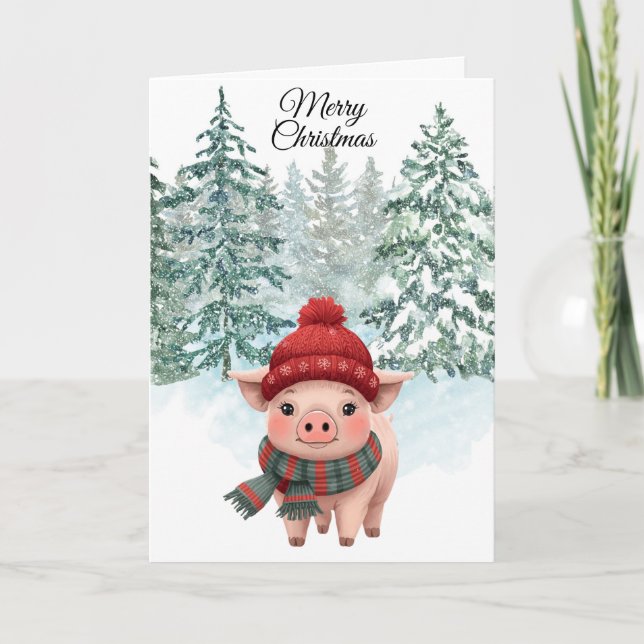 Christmas Pig Folded Greeting Card Kort (Framsida)