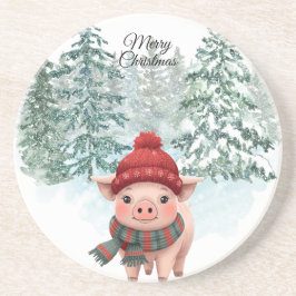Christmas Pig Sandstone Coaster Underlägg