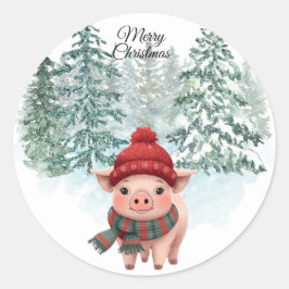 Christmas Pig Sticker Runt Klistermärke