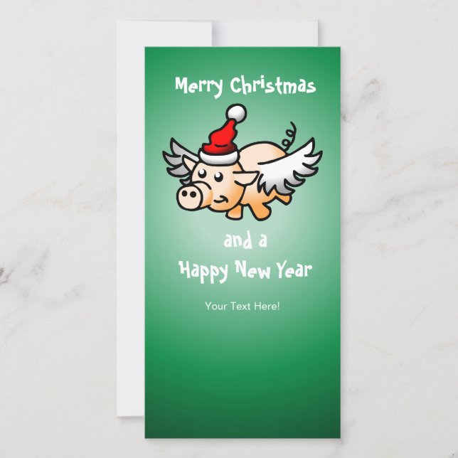 Christmas Pig with Wings Julkort (Framsida)
