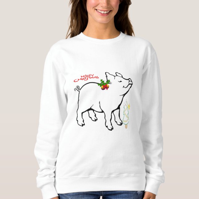 "CHRISTMAS PIGGY" KVINNORS SWEATSHIRT TEE SHIRT (Framsida)