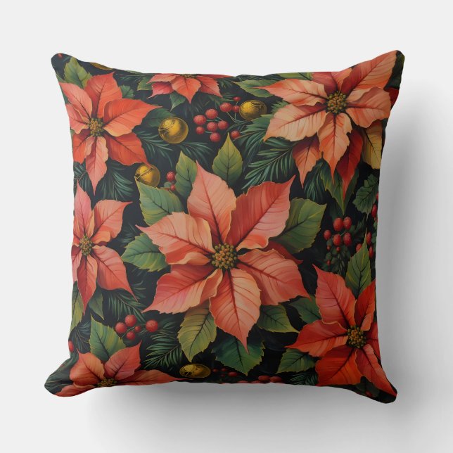 Christmas Pillow – Poinsettias & Holiday Decor Kudde (Framsida)