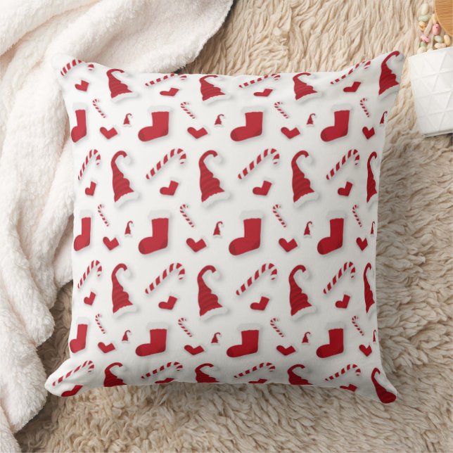 Christmas Pillow with Hats, Stockings & Candy Cane Kudde (Filt)