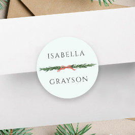 Christmas Pine Border Mint Green Runt Klistermärke