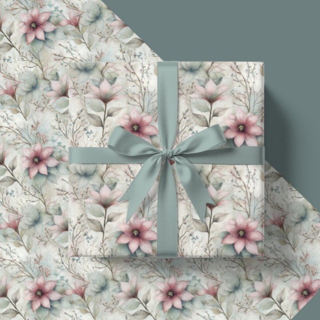 Christmas Pink and Silver Poinsettia Floral  Presentpapper (Skapare uppladdad)