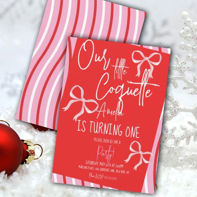 Christmas Pink Bows Birthday Stripes Inbjudningar (Skapare uppladdad)