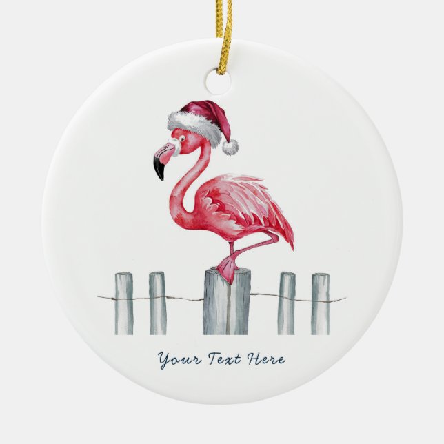 Christmas Pink Flamingo in Santa Hat Personalized Julgransprydnad Keramik (Framsidan)
