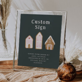 Christmas Pink Gingerbread House Custom Sign Poster