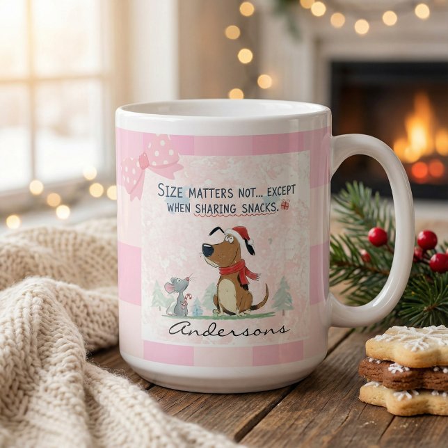Christmas pink Plaid Cartoon illustration funny  Jumbo Mugg (Skapare uppladdad)