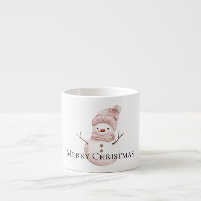 Christmas Pink White Snowman Espressomugg (Framsidan)