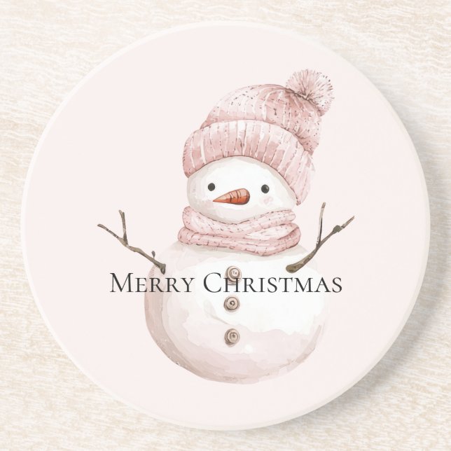 Christmas Pink White Snowman Underlägg (Framsidan)