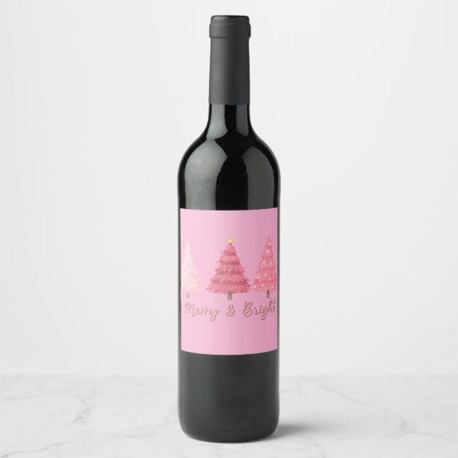 Christmas pink wine bottle label vinflaska etikett (Framsida)
