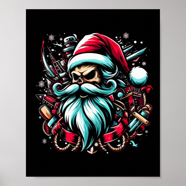 Christmas Pirate Captain Boater Boating Captain Sa Poster (Framsidan)