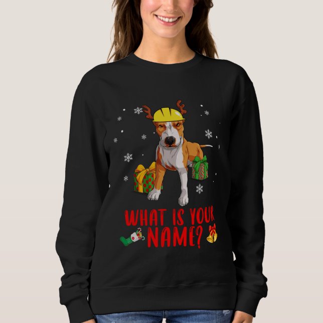 Christmas Pitbull Dog In A Reindeer Construction H T Shirt (Framsida)