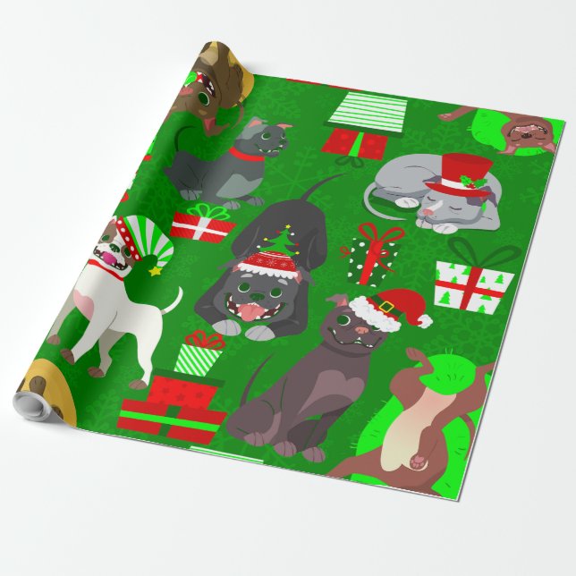 christmas pitbull puppy hund presentpapper (Utrullad)