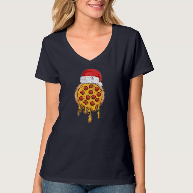 CHRISTMAS Pizza Funny presenterar Julafton Jultomt T Shirt (Framsida)