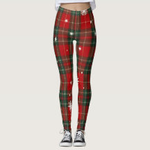 Christmas Plaid Leggings with Snowflakes