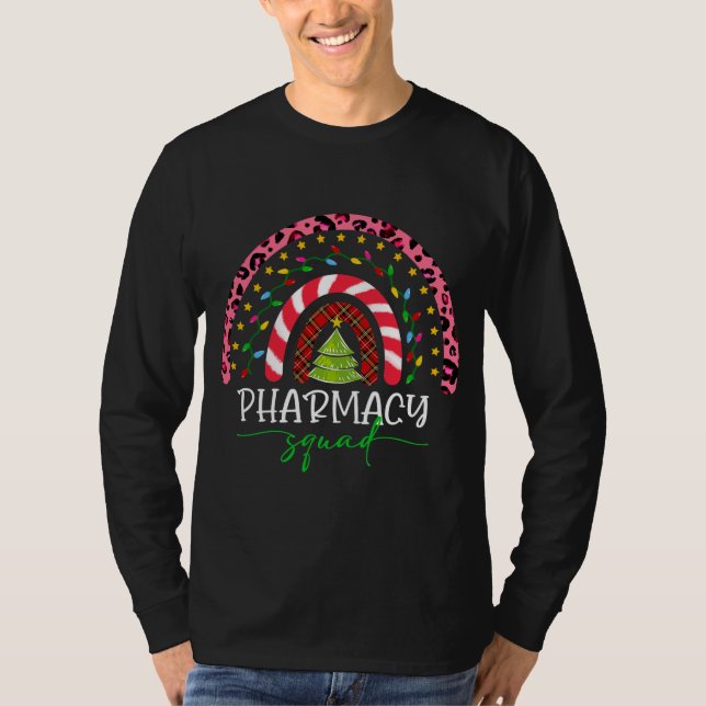 Christmas Plaid Leopard Rainbow Pharmacy Squad T Shirt (Framsida)