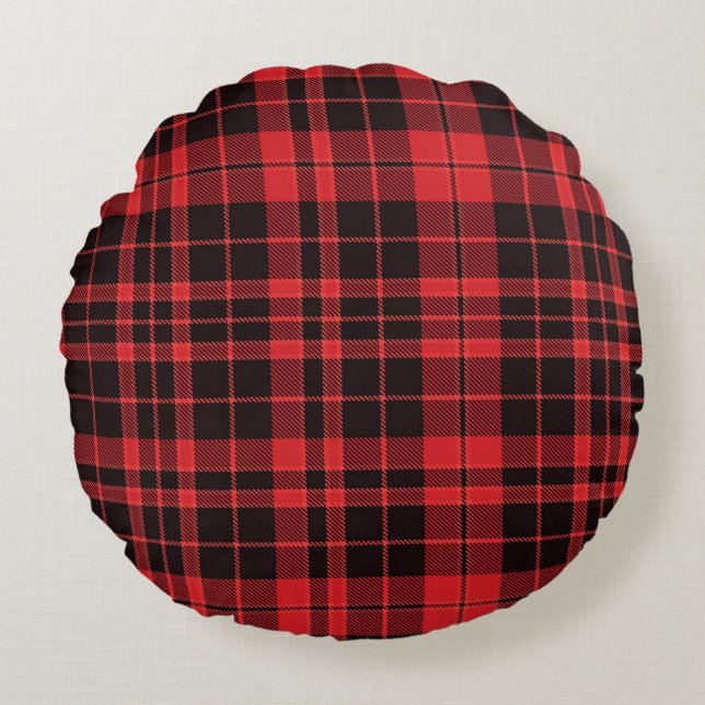 Christmas Plaid Pattern Rund Kudde (Framsidan)
