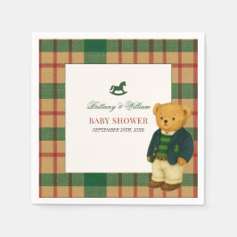 Christmas Plaid Preppy Bear Baby Shower Pappersservett