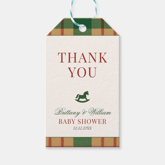 Christmas Plaid Preppy Bear Baby Shower  Presentetikett (Framsidan)