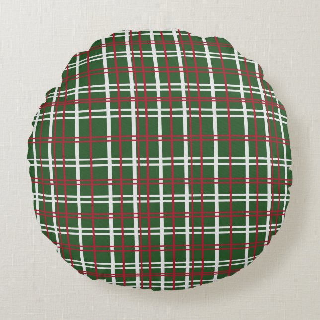 Christmas Plaid Red, Green, White Rund Kudde (Framsidan)