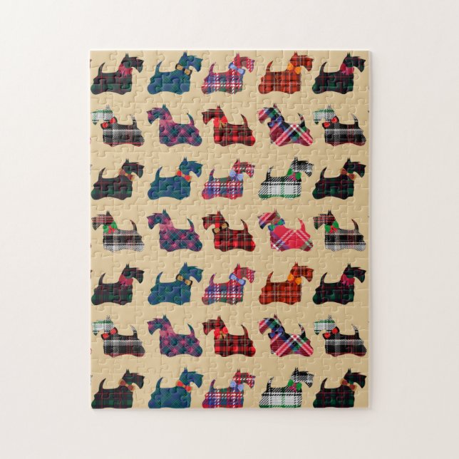 Christmas Plaid Scottish Terrier Dogs Pussel (Vertikal)