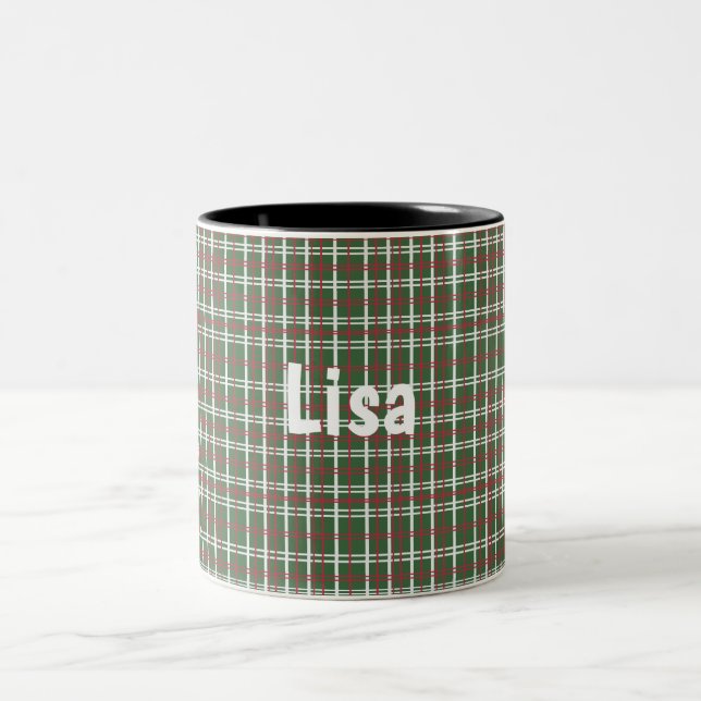 Christmas plaid Två-Tonad mugg (Center)