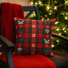 Christmas Plaid with Snowflakes & Evergreen Kudde